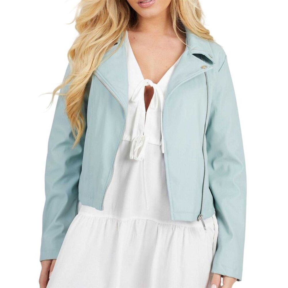 Brave Soul Womens/Ladies Faux Leather Biker Jacket / Sage Green